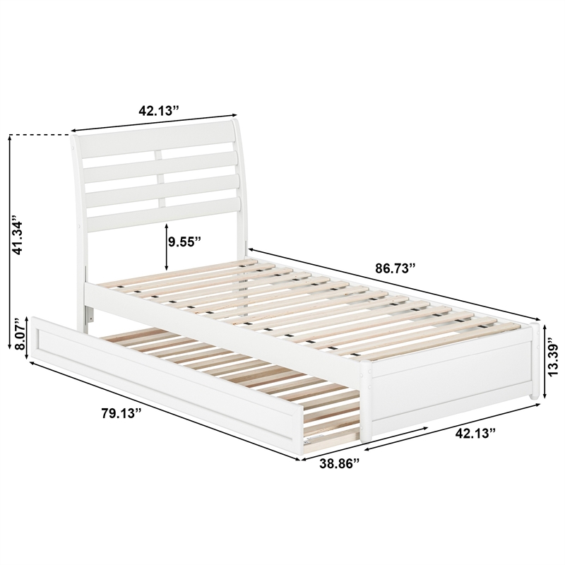 Emelie Twin XL Wood Platform Bed with Panel Footboard & Twin XL Trundle in White