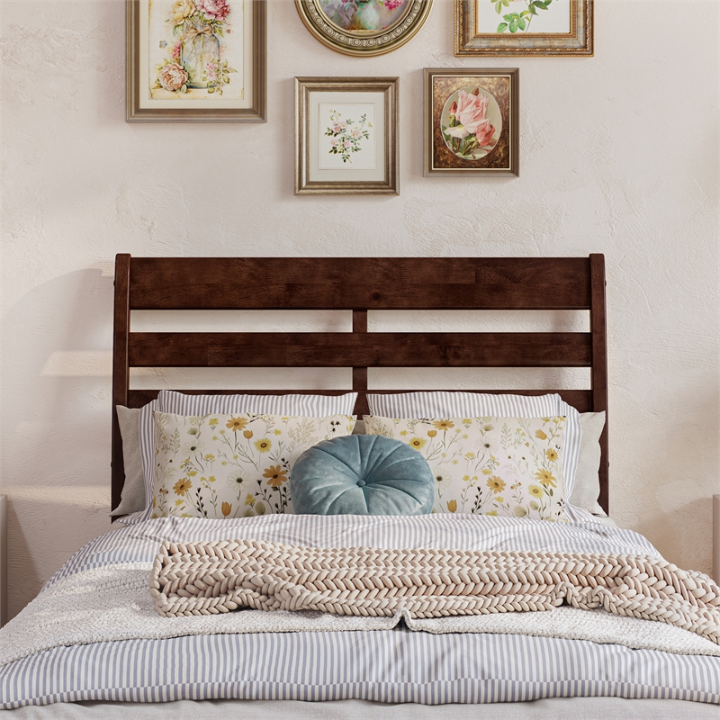 Emelie Twin XL Wood Platform Bed with Panel Footboard &  Trundle in Walnut