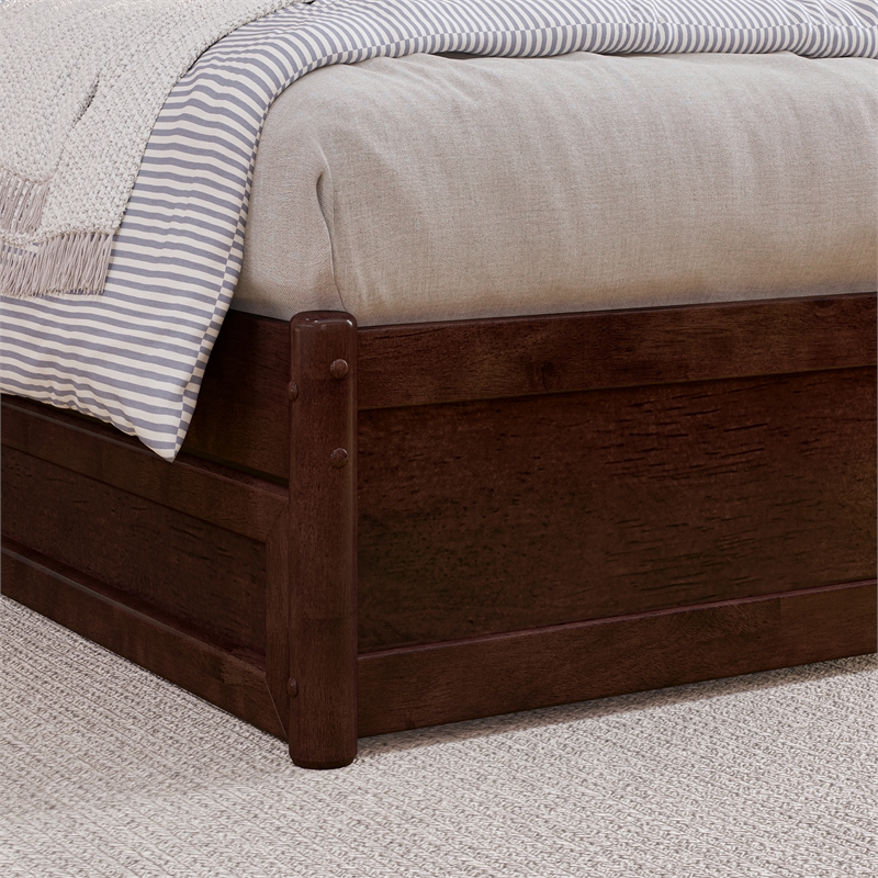 Emelie Twin XL Wood Platform Bed with Panel Footboard &  Trundle in Walnut