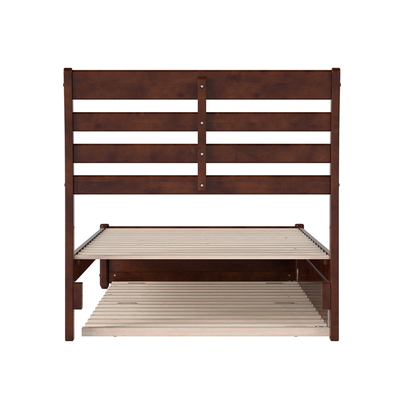 Emelie Twin XL Wood Platform Bed with Panel Footboard &  Trundle in Walnut