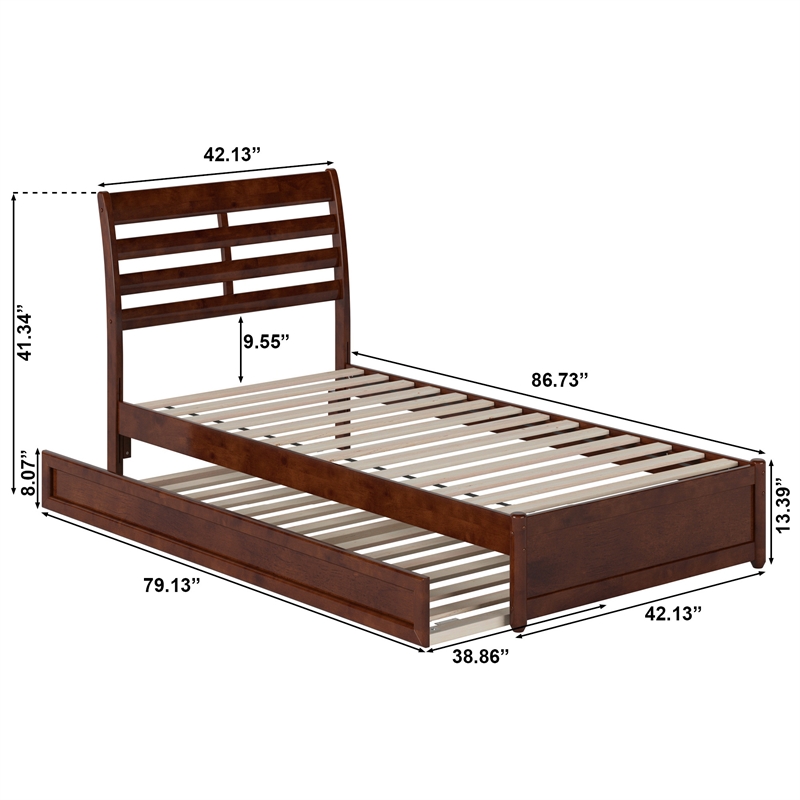 Emelie Twin XL Wood Platform Bed with Panel Footboard &  Trundle in Walnut