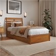 Emelie Twin XL Platform Bed with Panel Footboard & TXL Trundle in Light Toffee