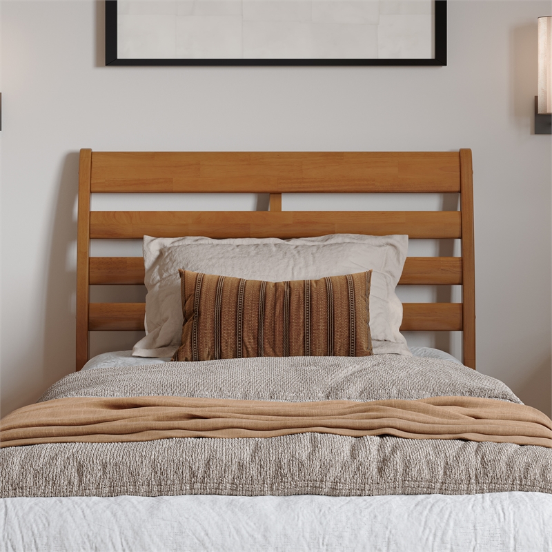 Emelie Twin XL Platform Bed with Panel Footboard & TXL Trundle in Light Toffee