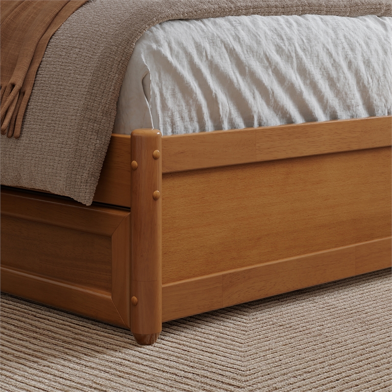 Emelie Twin XL Platform Bed with Panel Footboard & TXL Trundle in Light Toffee