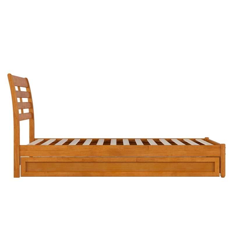 Emelie Twin XL Platform Bed with Panel Footboard & TXL Trundle in Light Toffee