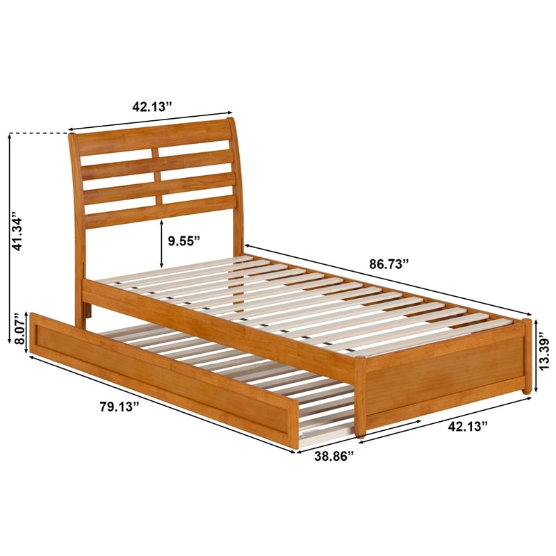 Emelie Twin XL Platform Bed with Panel Footboard & TXL Trundle in Light Toffee