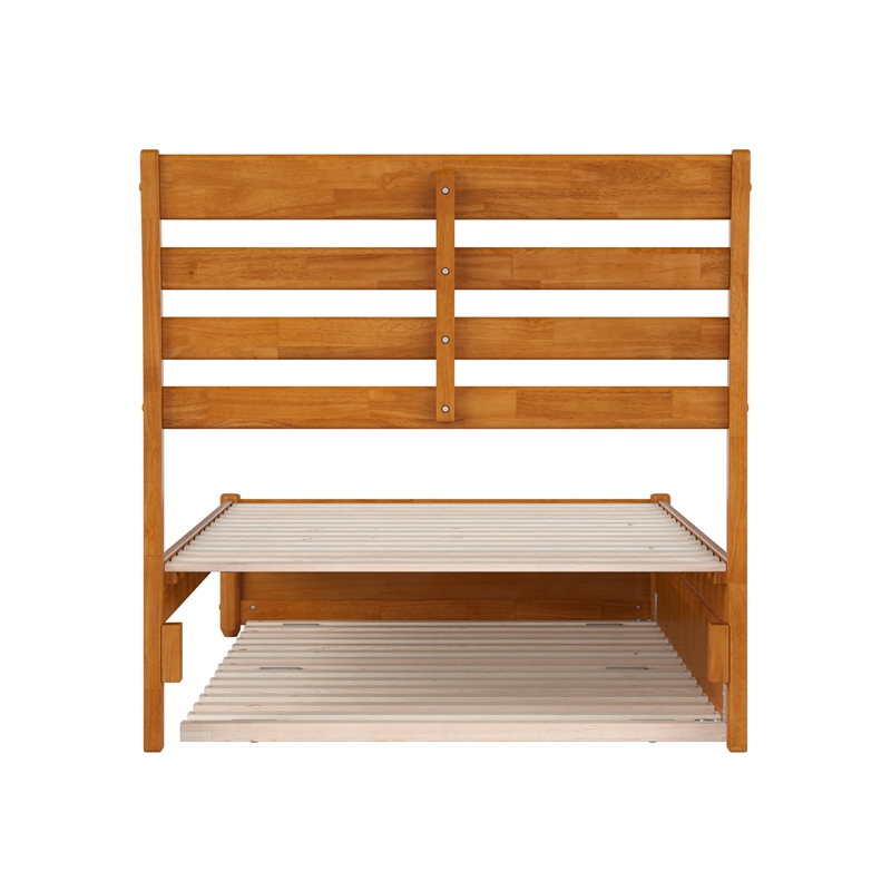 Emelie Twin XL Platform Bed with Panel Footboard & TXL Trundle in Light Toffee