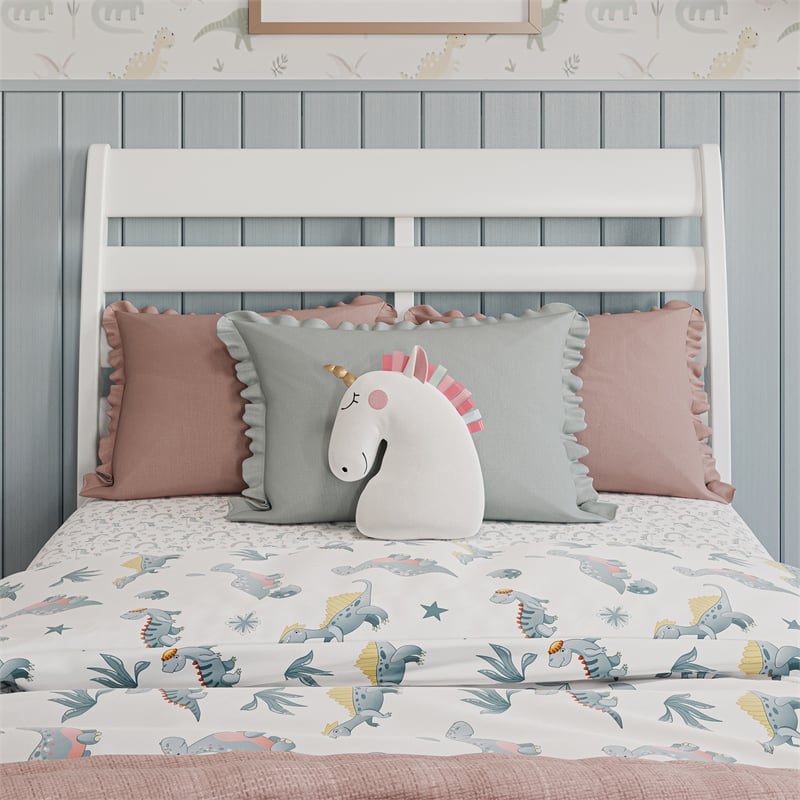 Emelie Twin Wood Platform Bed with Panel Footboard and Twin Trundle in White