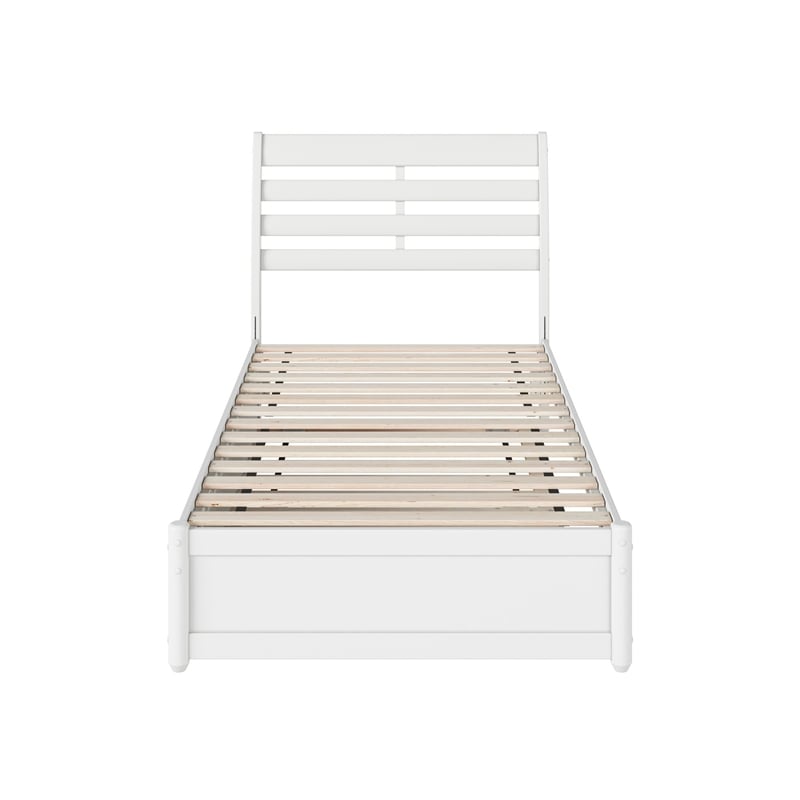 Emelie Twin Wood Platform Bed with Panel Footboard and Twin Trundle in White