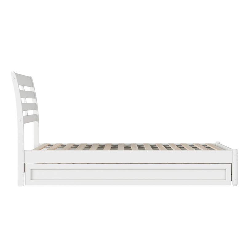 Emelie Twin Wood Platform Bed with Panel Footboard and Twin Trundle in White