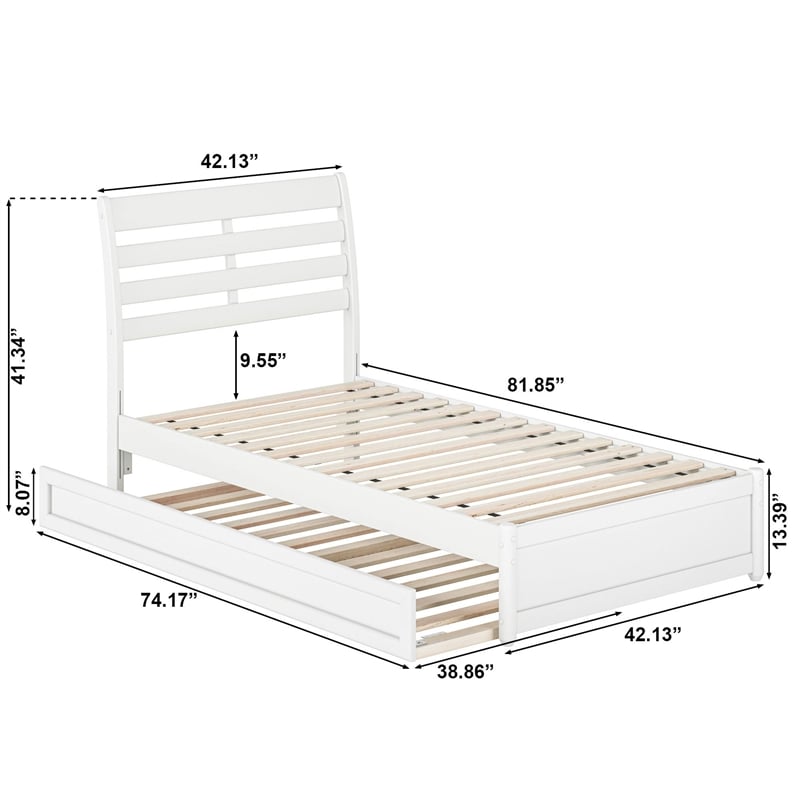 Emelie Twin Wood Platform Bed with Panel Footboard and Twin Trundle in White