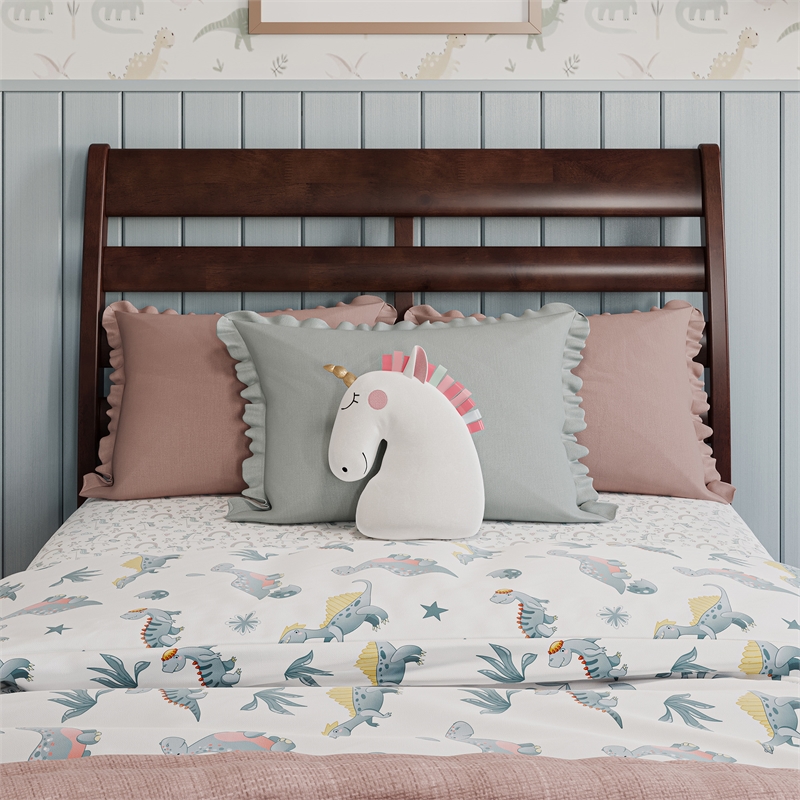 Emelie Twin Wood Platform Bed with Panel Footboard and Twin Trundle in Walnut