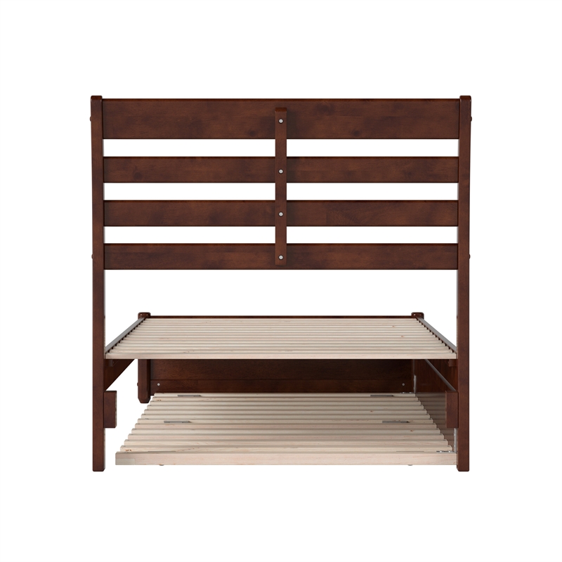 Emelie Twin Wood Platform Bed with Panel Footboard and Twin Trundle in Walnut