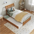 Emelie Twin Platform Bed with Panel Footboard & Twin Trundle in Light Toffee