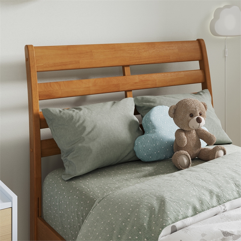 Emelie Twin Platform Bed with Panel Footboard & Twin Trundle in Light Toffee