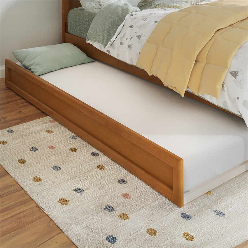 Emelie Twin Platform Bed with Panel Footboard & Twin Trundle in Light Toffee