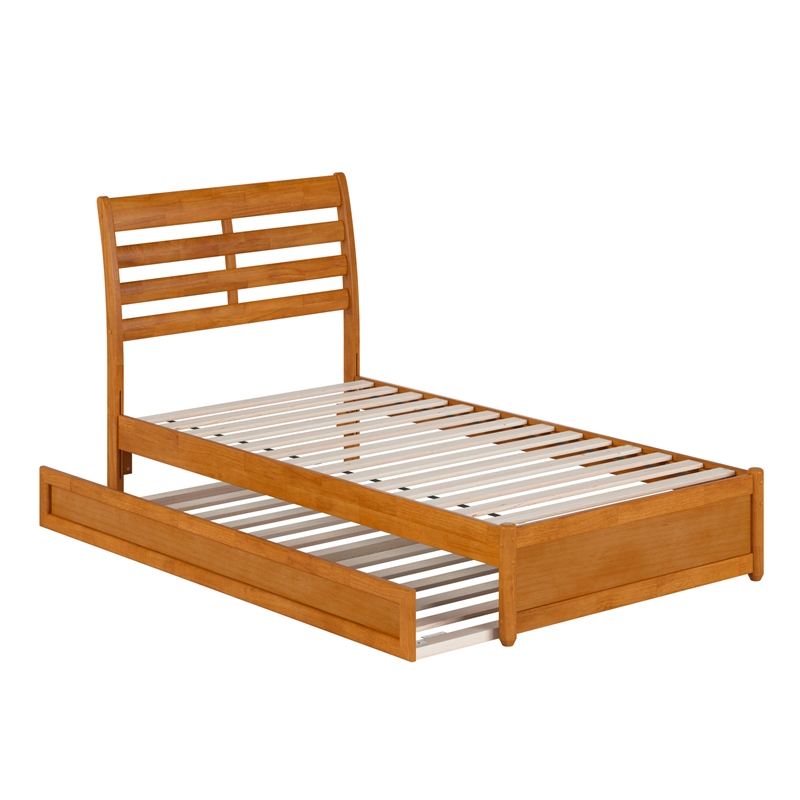 Emelie Twin Platform Bed with Panel Footboard & Twin Trundle in Light Toffee