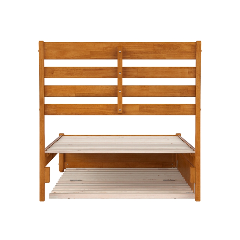 Emelie Twin Platform Bed with Panel Footboard & Twin Trundle in Light Toffee