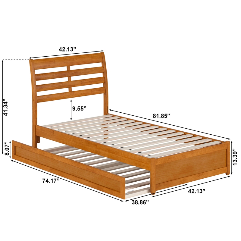 Emelie Twin Platform Bed with Panel Footboard & Twin Trundle in Light Toffee