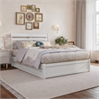 Emelie Full Wood Platform Bed with Panel Footboard and Twin Trundle in White
