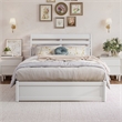 Emelie Full Wood Platform Bed with Panel Footboard and Twin Trundle in White