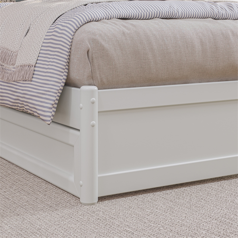 Emelie Full Wood Platform Bed with Panel Footboard and Twin Trundle in White