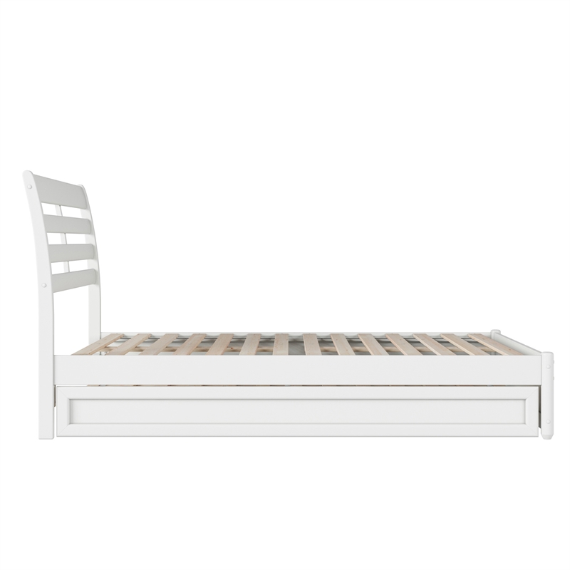 Emelie Full Wood Platform Bed with Panel Footboard and Twin Trundle in White