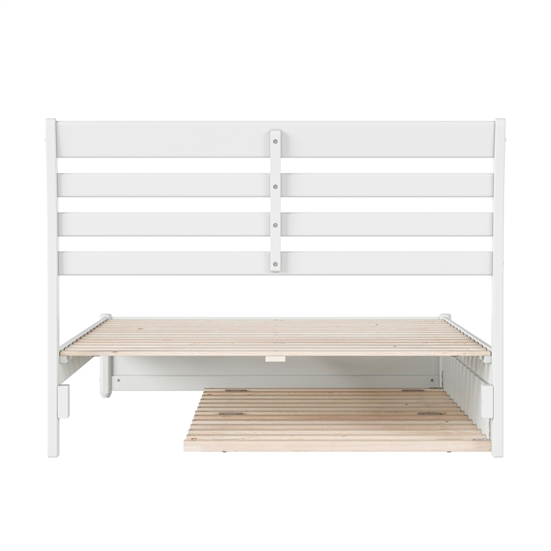 Emelie Full Wood Platform Bed with Panel Footboard and Twin Trundle in White