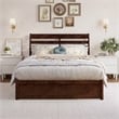 Emelie Full Wood Platform Bed with Panel Footboard and Twin Trundle in Walnut