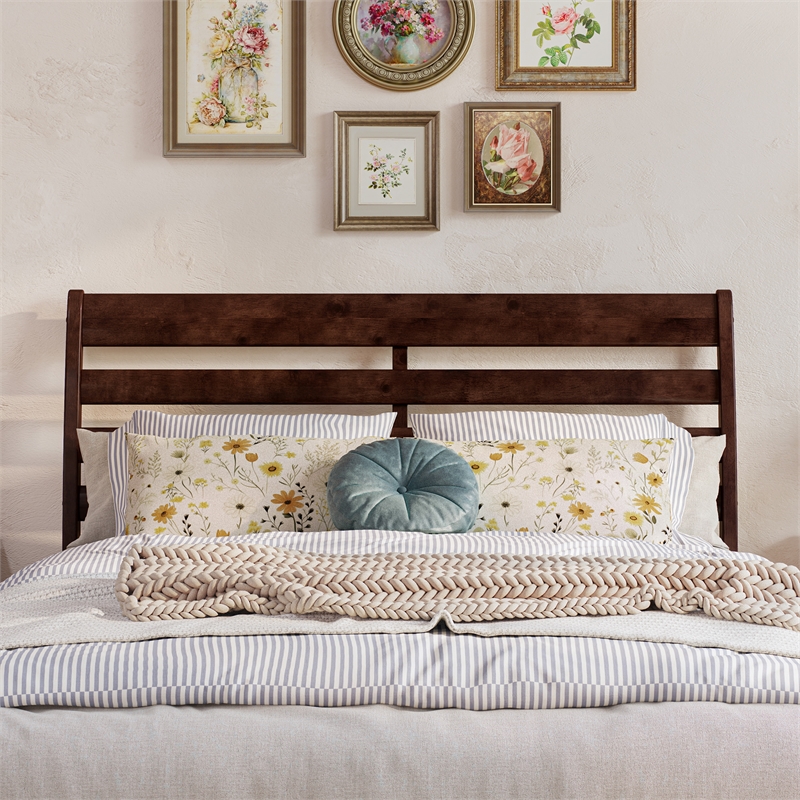 Emelie Full Wood Platform Bed with Panel Footboard and Twin Trundle in Walnut