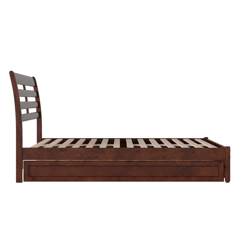 Emelie Full Wood Platform Bed with Panel Footboard and Twin Trundle in Walnut
