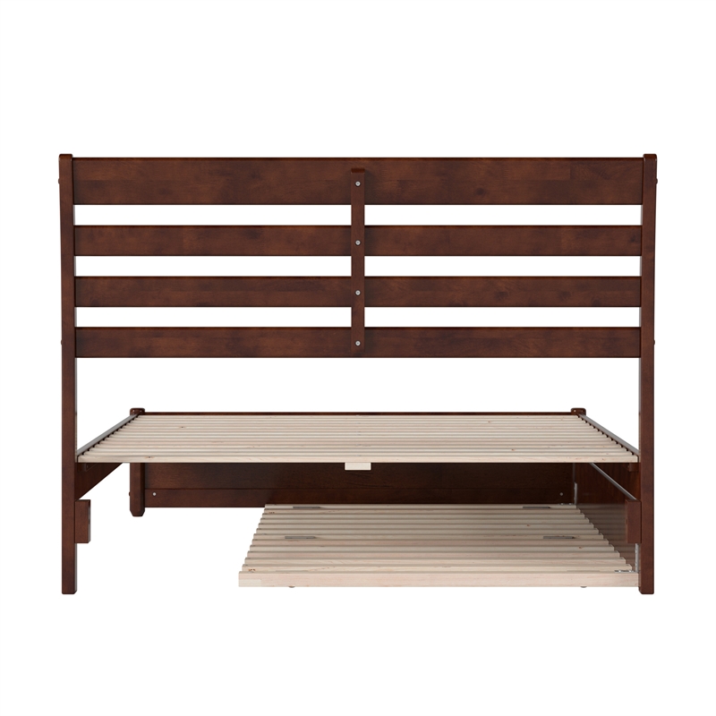 Emelie Full Wood Platform Bed with Panel Footboard and Twin Trundle in Walnut