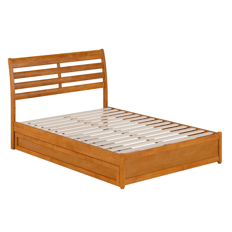 Emelie Full Platform Bed with Panel Footboard & Twin Trundle in Light Toffee