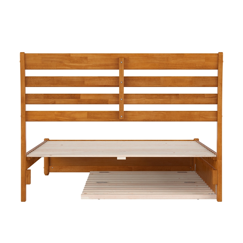 Emelie Full Platform Bed with Panel Footboard & Twin Trundle in Light Toffee