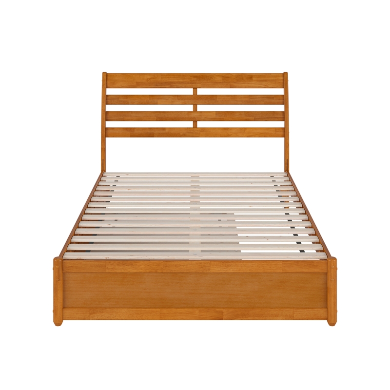 Emelie Full Platform Bed with Panel Footboard & Twin Trundle in Light Toffee
