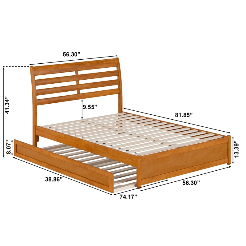 Emelie Full Platform Bed with Panel Footboard & Twin Trundle in Light Toffee