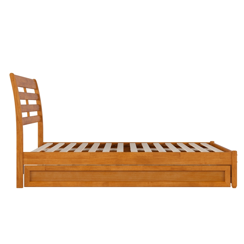 Emelie Full Platform Bed with Panel Footboard & Twin Trundle in Light Toffee