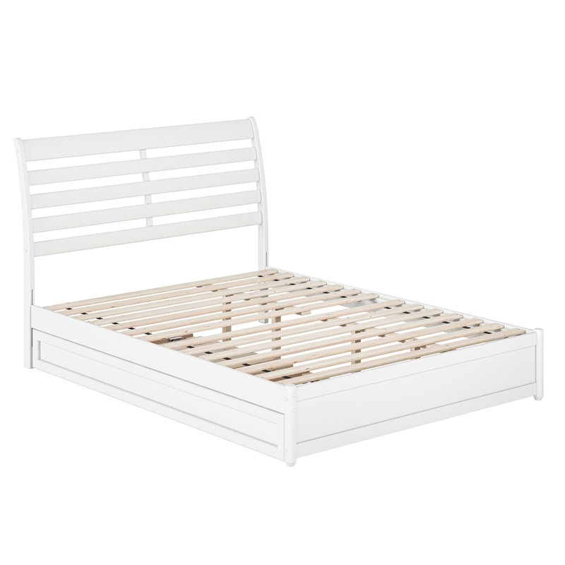 Emelie Queen Wood Platform Bed with Panel Footboard and Twin XL Trundle in White