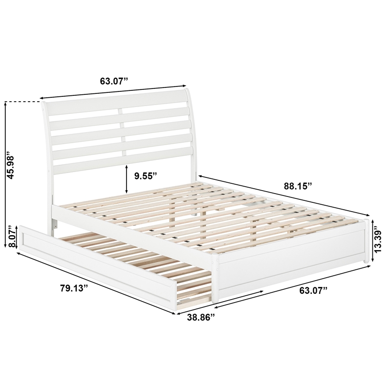 Emelie Queen Wood Platform Bed with Panel Footboard and Twin XL Trundle in White