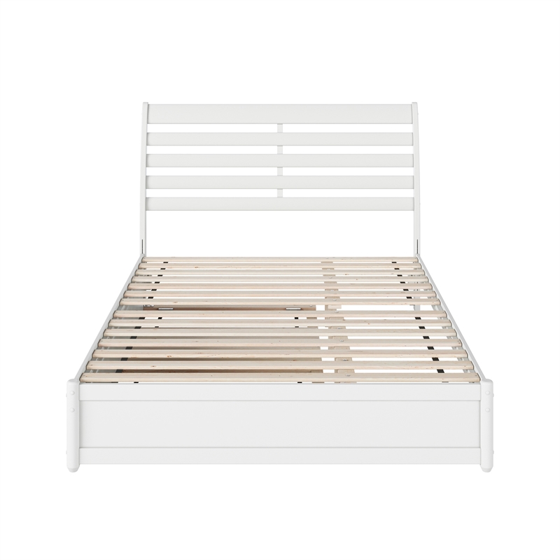 Emelie Queen Wood Platform Bed with Panel Footboard and Twin XL Trundle in White