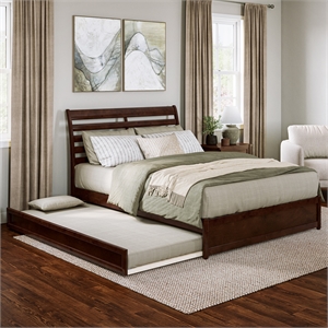 Emelie Queen Wood Platform Bed with Panel Footboard & Twin XL Trundle in Walnut