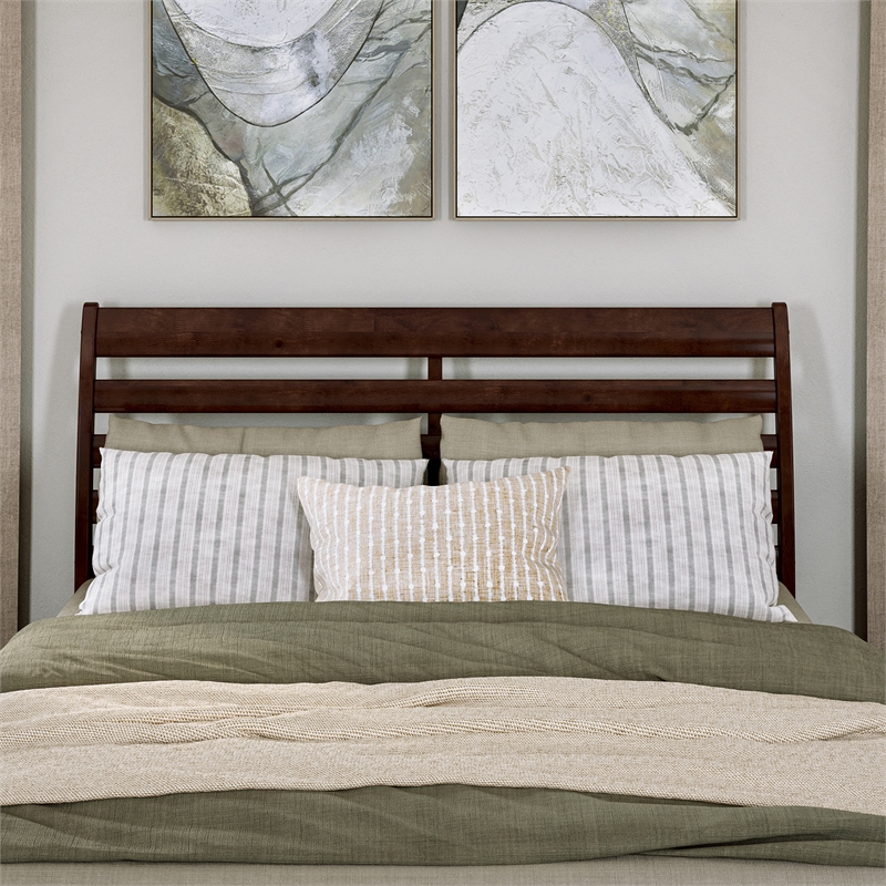 Emelie Queen Wood Platform Bed with Panel Footboard & Twin XL Trundle in Walnut