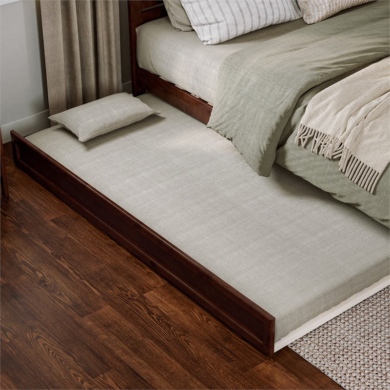 Emelie Queen Wood Platform Bed with Panel Footboard & Twin XL Trundle in Walnut