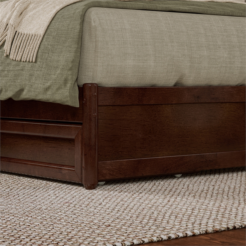 Emelie Queen Wood Platform Bed with Panel Footboard & Twin XL Trundle in Walnut