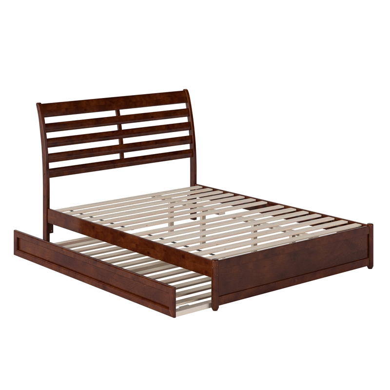 Emelie Queen Wood Platform Bed with Panel Footboard & Twin XL Trundle in Walnut