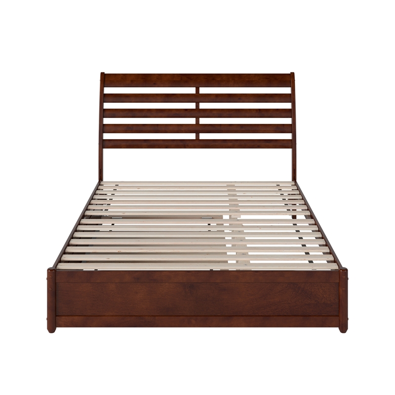 Emelie Queen Wood Platform Bed with Panel Footboard & Twin XL Trundle in Walnut