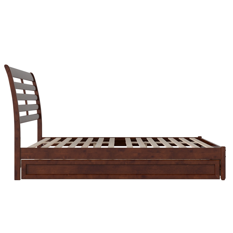 Emelie Queen Wood Platform Bed with Panel Footboard & Twin XL Trundle in Walnut