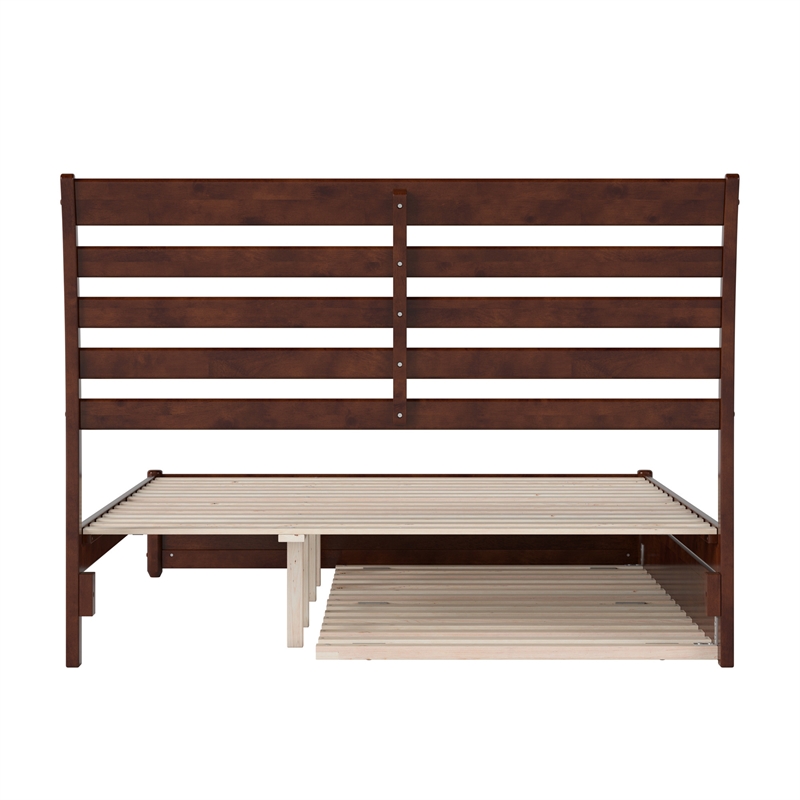 Emelie Queen Wood Platform Bed with Panel Footboard & Twin XL Trundle in Walnut