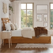 Emelie Queen Platform Bed with Panel Footboard & TXL Trundle in Light Toffee