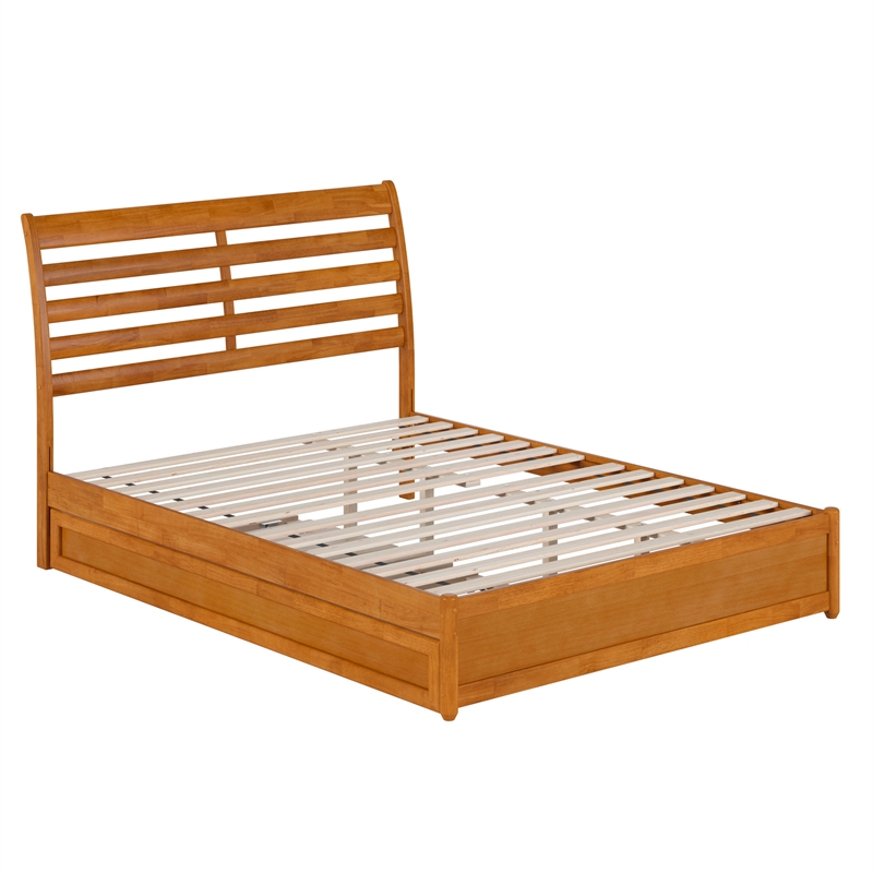 Emelie Queen Platform Bed with Panel Footboard & TXL Trundle in Light Toffee
